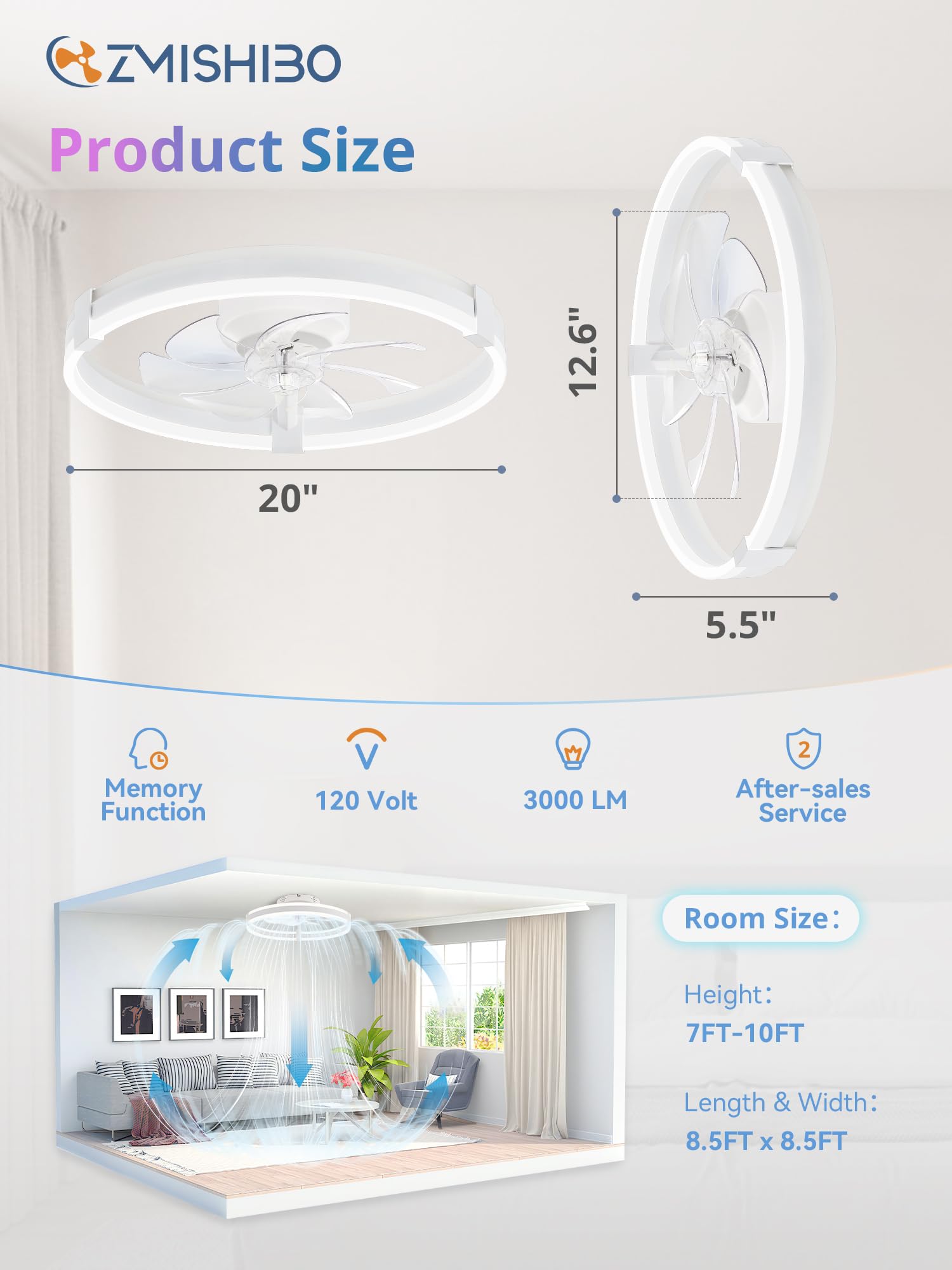 ZMISHIBO 51 cm RGB-Deckenventilator mit Licht,Fernbedienung & APP-Steuerung,6 Geschwindigkeiten, Vorwärts- & Rücklauf,15%-100% dimmbar,3CCT,obere und untere Lichtkreise separat steuerbar, 1/4/8H Timer