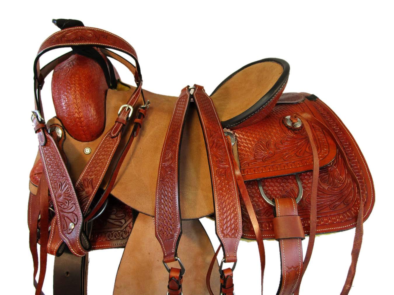 15 16 17 Ranch Western Horse Pleasure Tooled Leather Team Roping Rodeo Saddle (16 in)