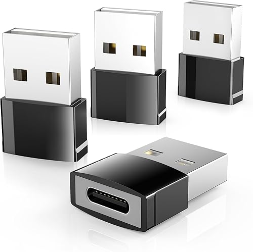 Syntech Adaptador USB a USB C, paquete de 4, adaptador tipo C hembra a USB macho convertidor de cable de alimentación compatible con MagSafe Apple