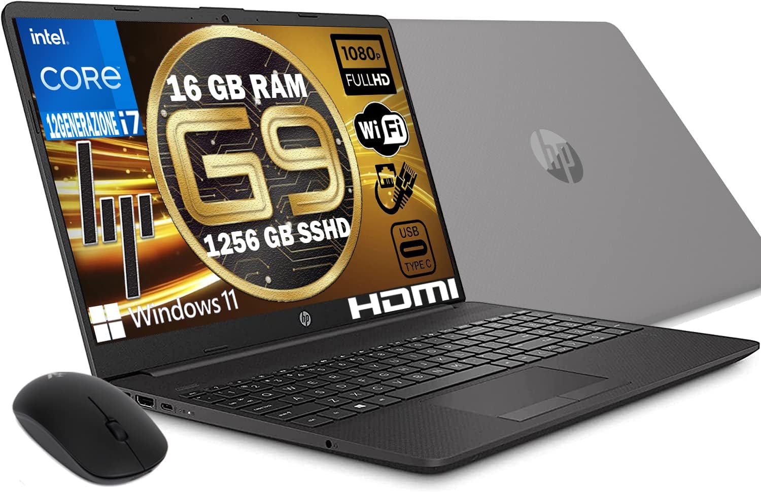 HP Notebook 250 G9 MODELLO 2024, Pc portatile Grey, Intel Core i7 1255U 12Th Gen 4,7Ghz, Ram 16Gb, SSD 1256Gb, Display 15.6 Full HD, Win 11 Pro, Libre Office, computer pronto utilizzo, MOUSE OMAGGIO HP Notebook 250 G9 MODELLO 2024, Pc portatile Grey, Intel Core i7 1255U 12Th Gen 4,7Ghz, Ram 16Gb, SSD 1256Gb, Display 15.6 Full HD, Win 11 Pro, Libre Office, computer pronto utilizzo, MOUSE OMAGGIO