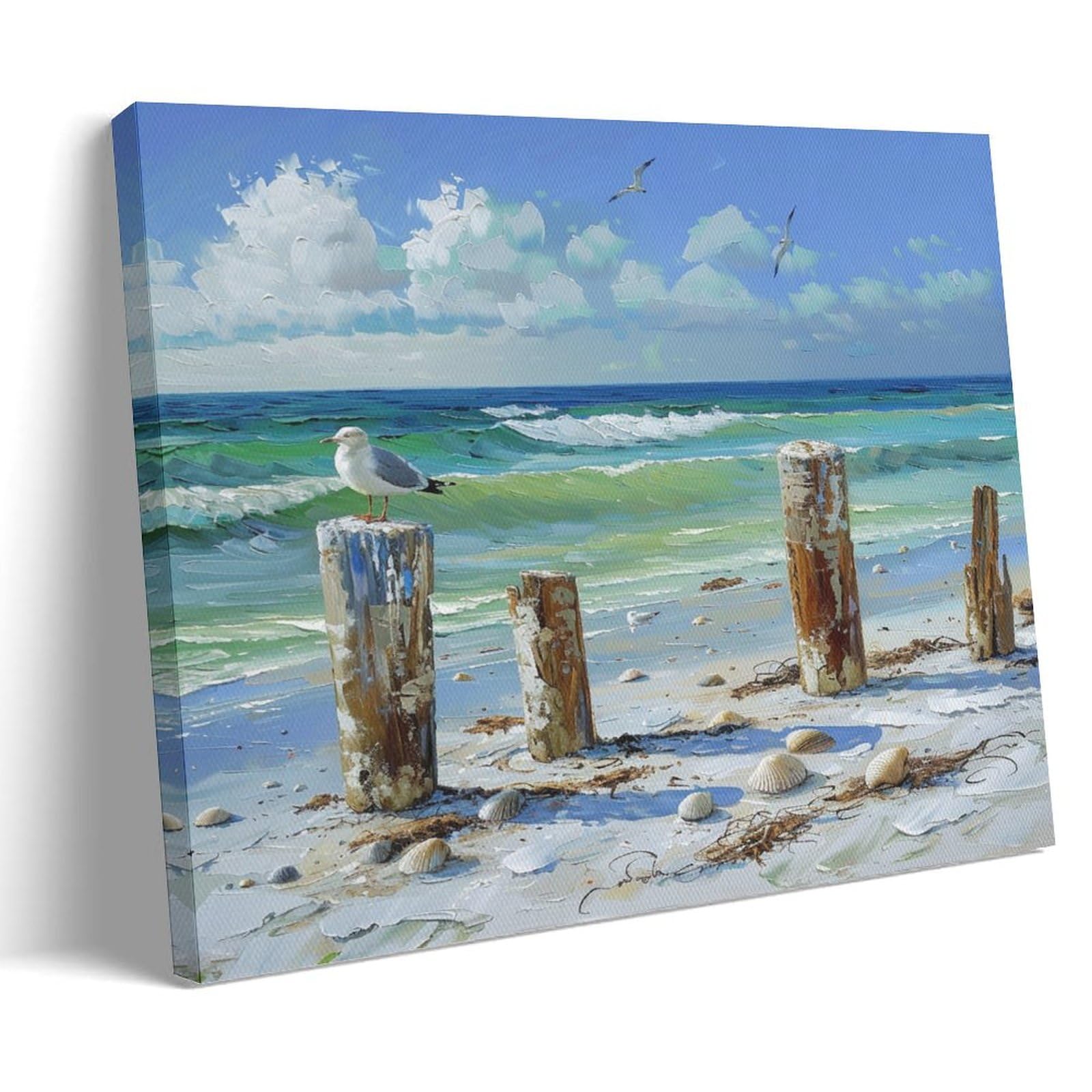 FYFMUSHE Modern Sea Waves Canvas Wall Art Paintings Abstract Seagulls Blue Sea Pictures on Canvas Prints Framed Ready to Hang Artwork for Bedroom Home Decor 16x24inch(40x60cm)