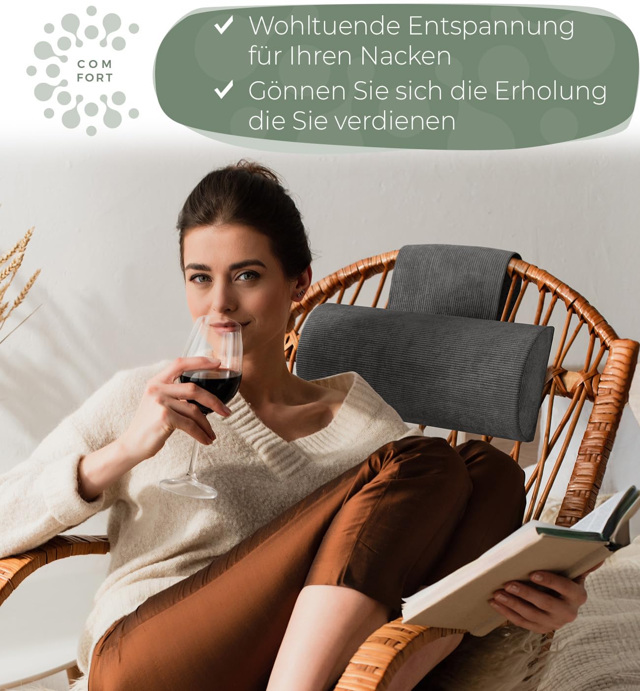 Nackenrolle für Sessel mit Gegengewicht 100% Memory Schaum, Nackenkissen Sofa Couch hängend, Nackenstütze Kopfteil Bett, ergonomisches Kopfkissen