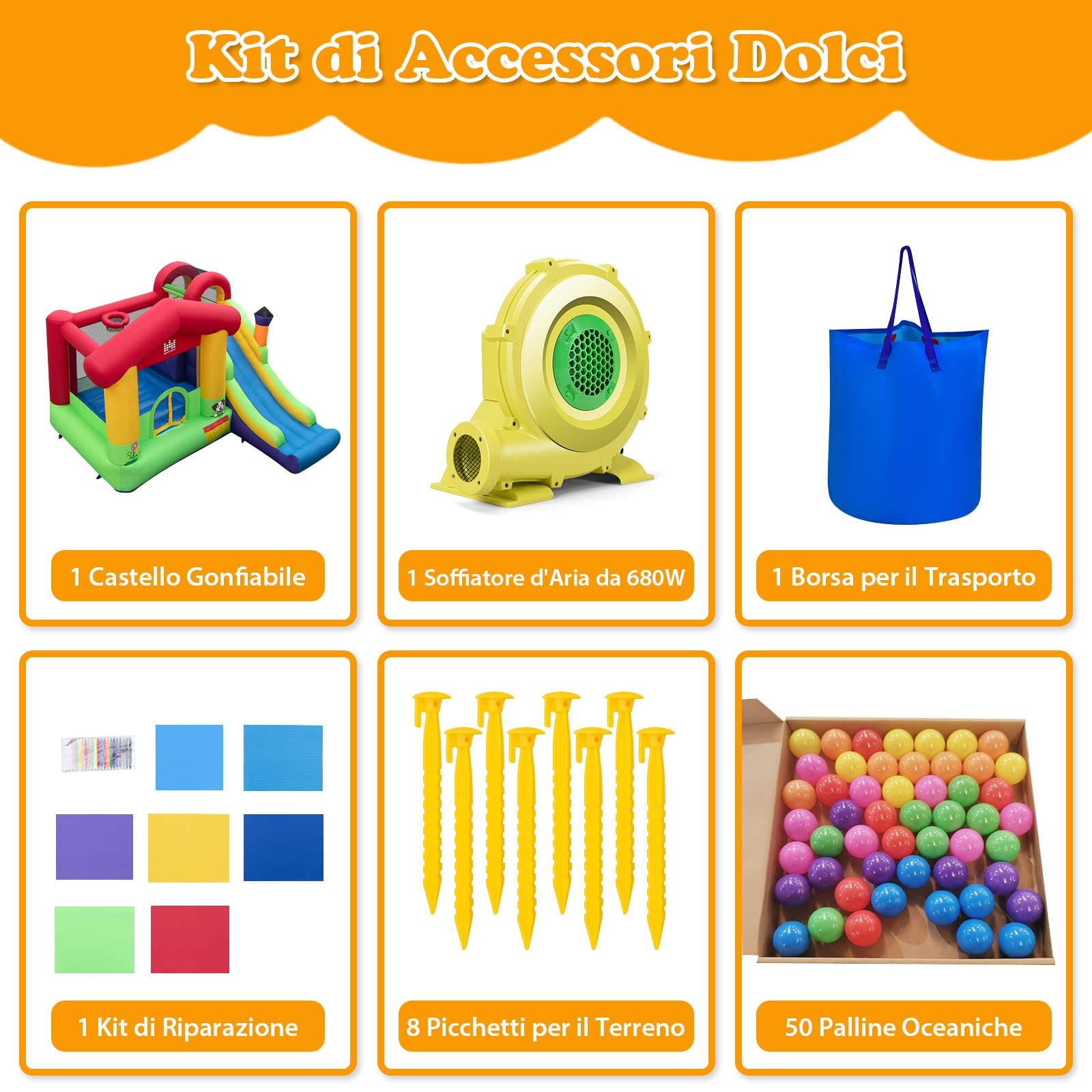 COSTWAY Castello Gonfiabile per Bambini, Casa Gonfiabile con Scivolo, Trampolino e Canestro da Basket, 50 Palline Colorate e Soffiatore, Con Borsa di Trasporto e Kit di Riparazione, 325 x 290 x 205 cm