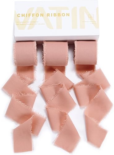 VATIN 3 rollos de cinta de gasa de gasa de gasa con flecos hechos a mano color nude, 1.5 pulgadas x 7 yardas, juego de cintas para invitaciones de