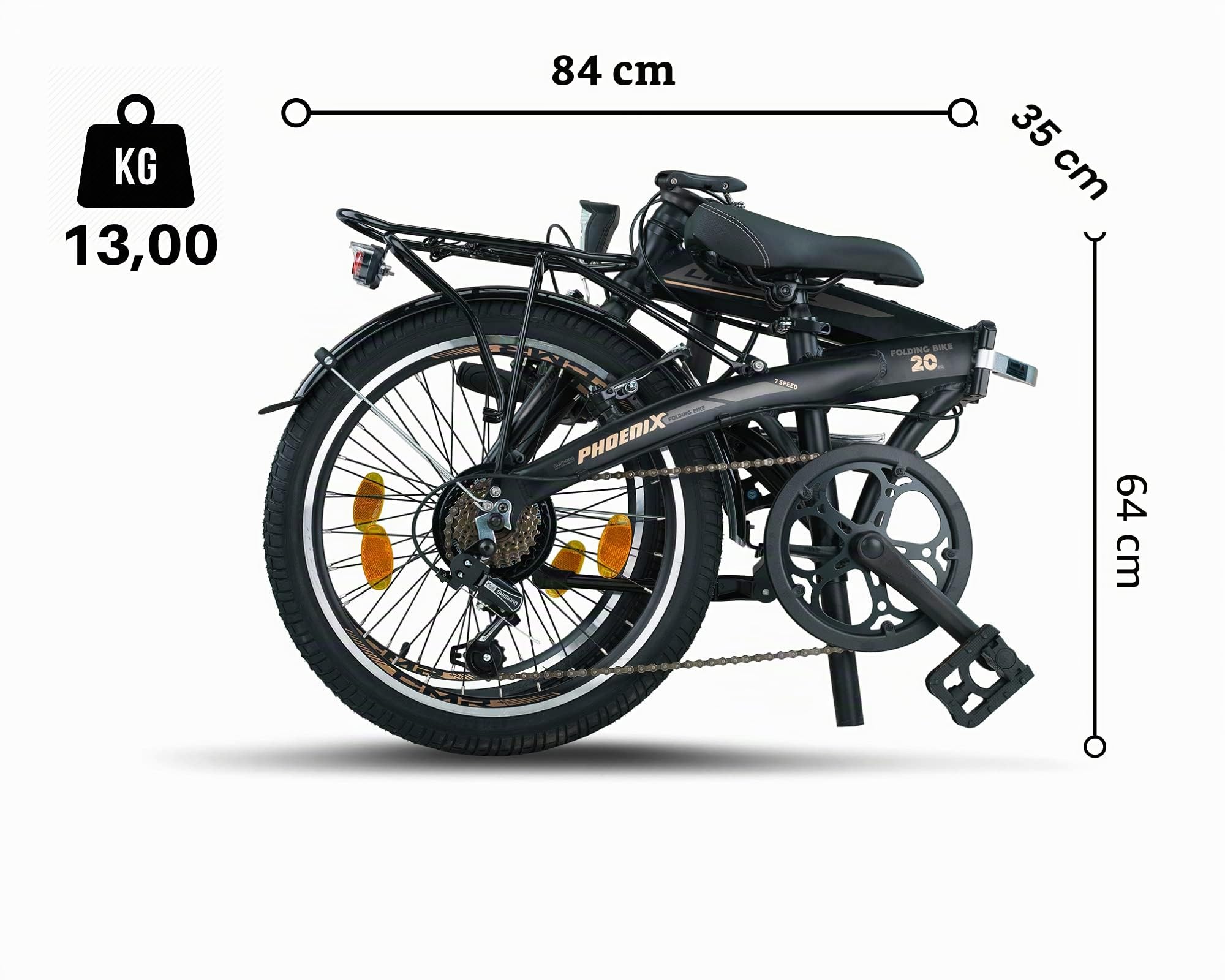 Licorne Bike Phoenix, bicicletta pieghevole in alluminio, 20 pollici, da uomo e da donna, con cambio a catena a 7 marce, telaio in alluminio, copertura StVZO, lampada anteriore
