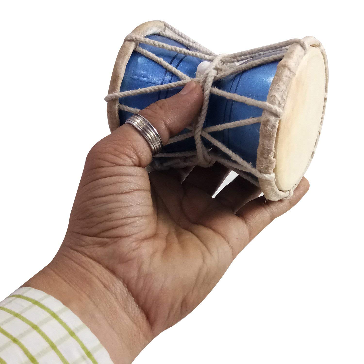 Shiv Damru Damroo Drum - Strumento musicale indiano fatto a mano, a percussione, decorativo, idea regalo per Pooja, altezza 10,2 cm