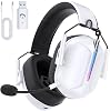 Gvyugke Captain 500 Wireless Gaming Headset, 2.4GHz USB Wireless Headset with Microphone for PS4PS5PCSwitch, Bluetooth 5.2 Gaming Headphones with 40H Battery, RGB Light, Ergonomic Design(White