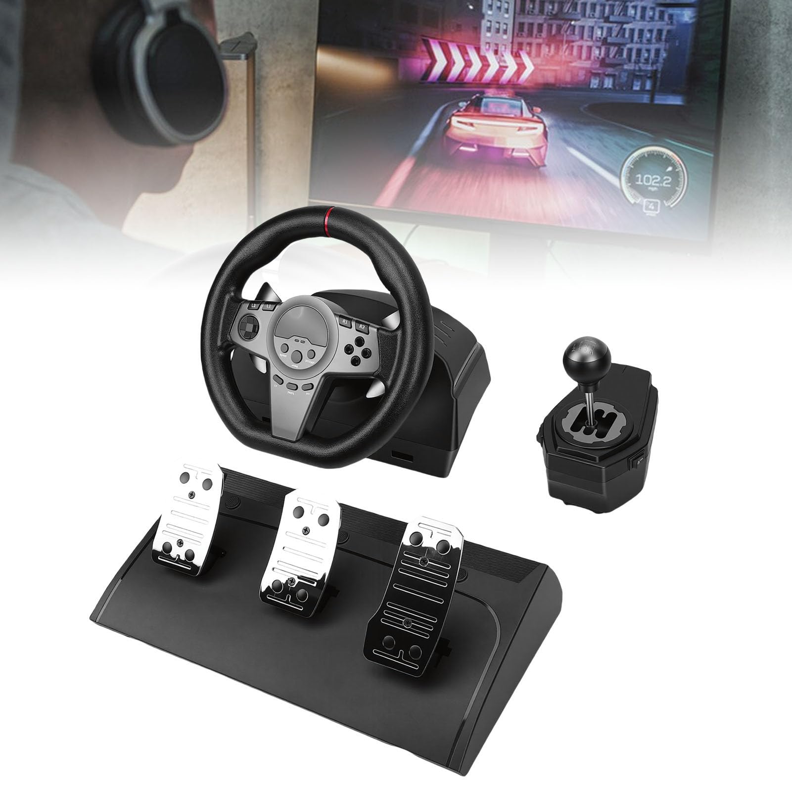 Sxhlseller Volante da Corsa, Rotazione dello Sterzo di 270° con Pedali a Induzione Lineare Hall e Leve del, per Console di Gioco per Computer PC