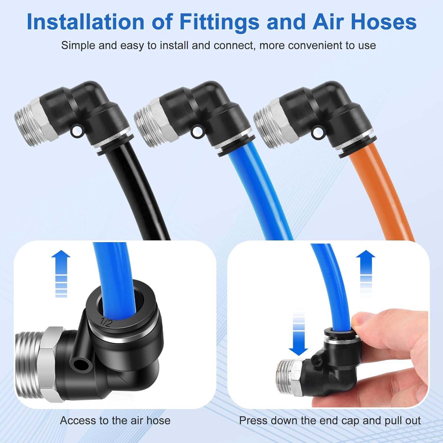 CNAODUN 12 Pcs Push to Connect Fittings 1/2 Inch Tube OD x 1/2 Inch NPT Thread Pneumatic Male Straight and Elbow Quick Connect Air line fittings