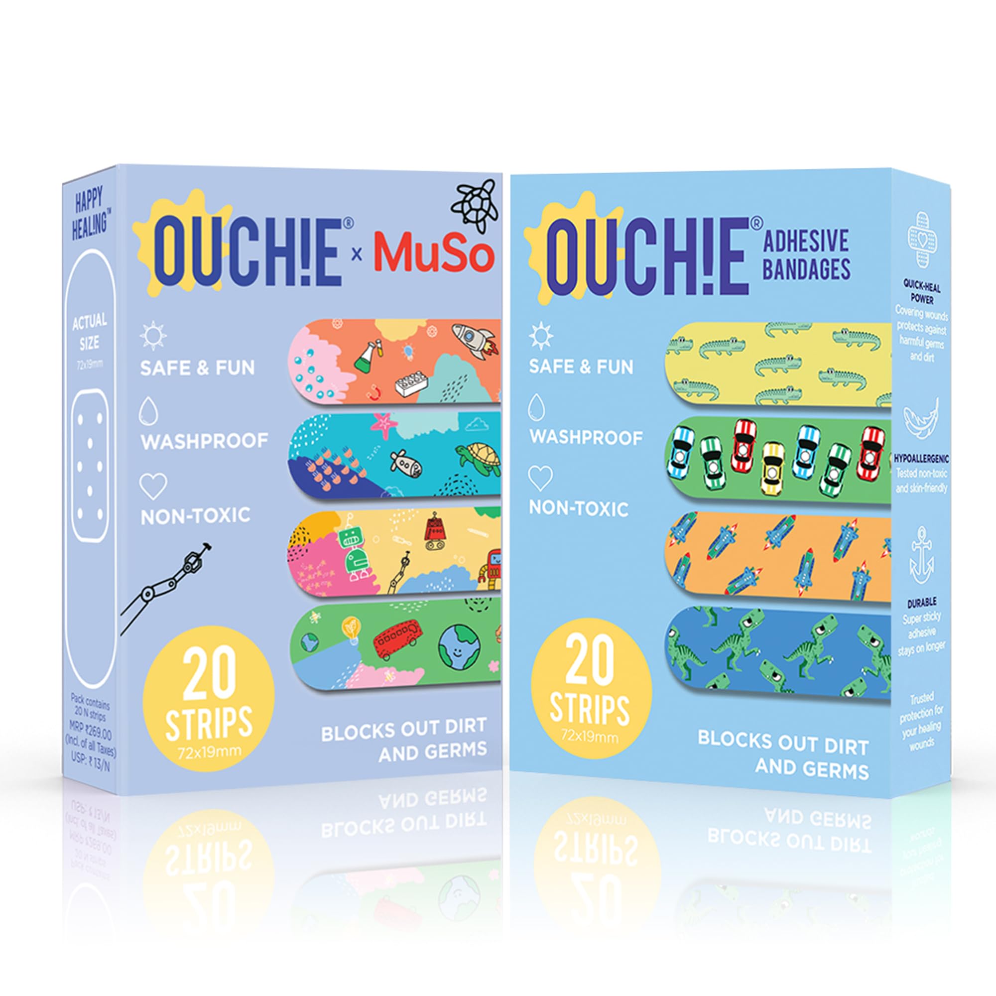 Ouchie x MuSo Non-Toxic Printed Bandages & Adventure Awaits Non-Toxic Printed Bandages Set of 2 (2 X 20= 40 Pack) (B0D7Q5B1N4) Amazon Price History, Amazon Price Tracker