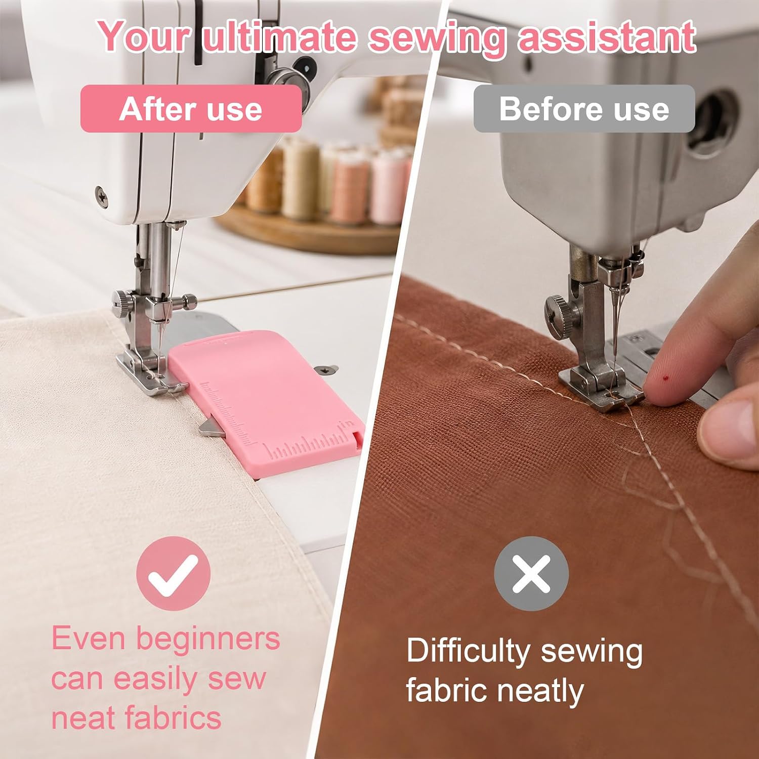4-in-1 Pink Magnetic Sewing Seam Machine Edge Guide & 3 Random Color Clips
