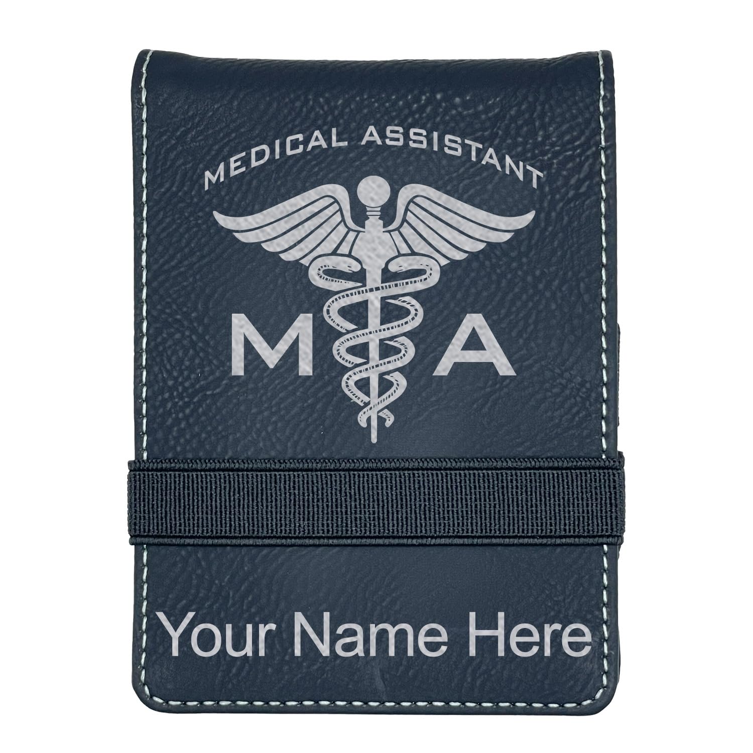 LaserGram Mini Padfolio with Notepad and Pen, MA Medical Assistant, Personalized Engraving Included (Black with Silver)