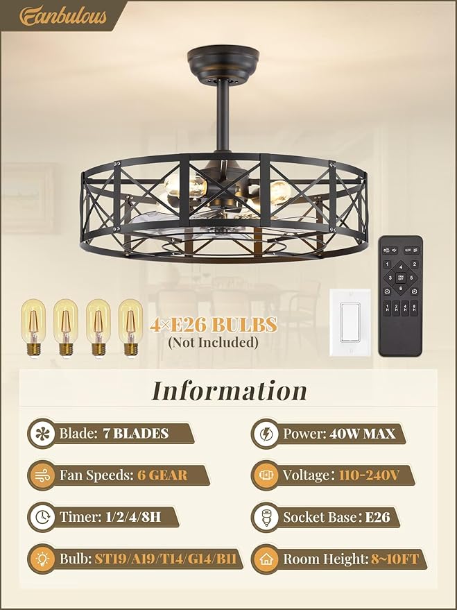 Ventilador de Techo 23 Pulgadas Con Luz y Control Remoto 6 V miniatura 6