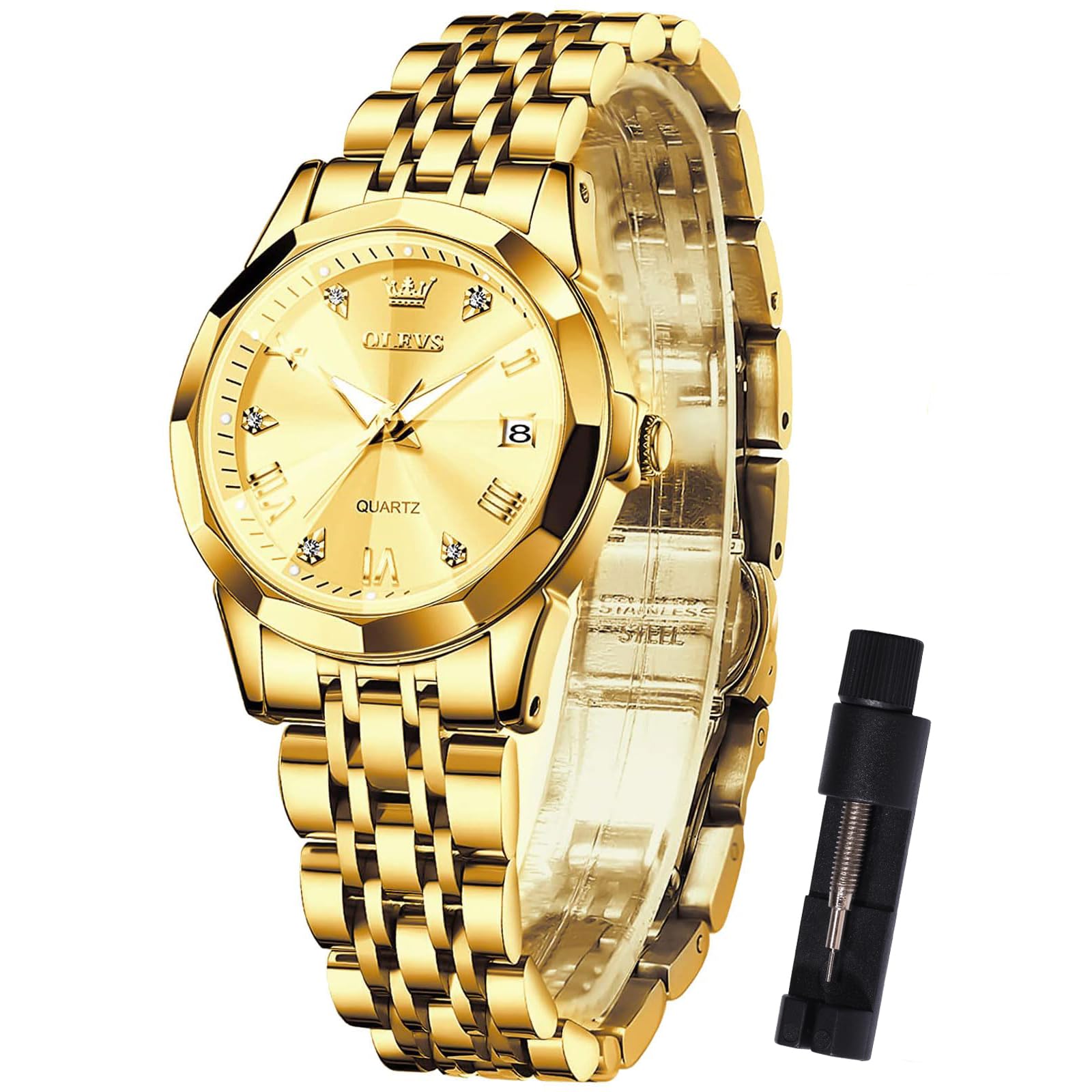 OLEVS Edelstahl Damenuhr - Stylish Analog Kleine Gesicht Armbanduhr, Leuchtend Wasserdicht, Elegante Diamant Römische Arabische Ziffern Uhr Mit Datum
