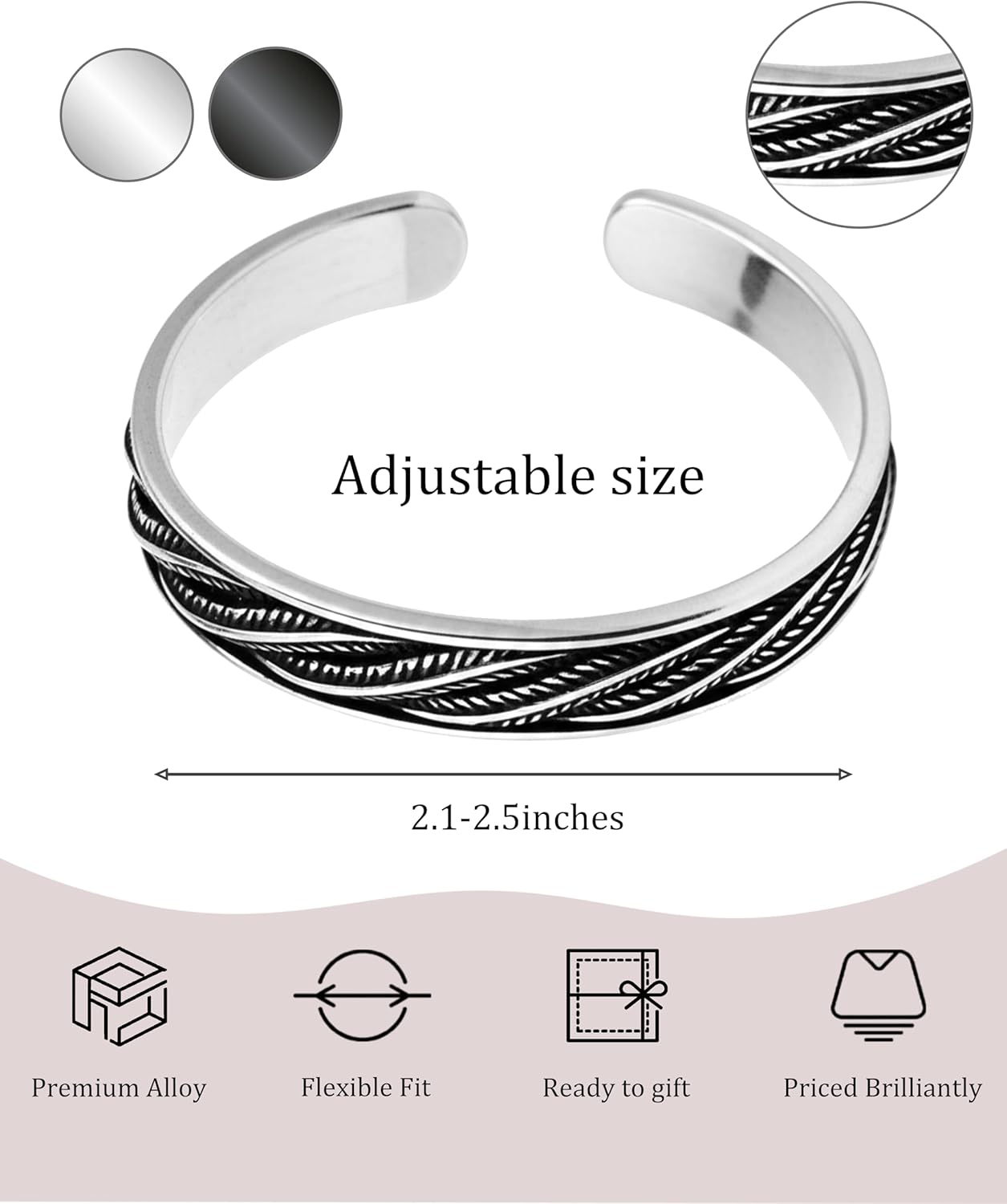 Vintage 925 Sterling Silver Bracelet, Exquisite Leaf Engraved Adjustable Bracelet, Vintage Jewelry Silver Bangle for Women - Image 4