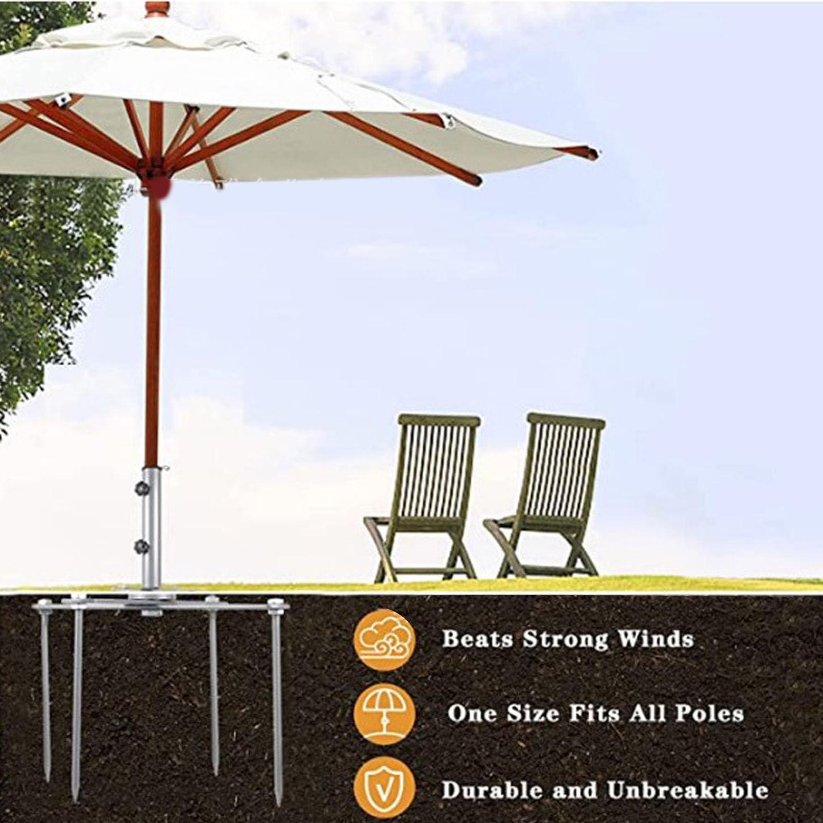 Bediffer Portaombrellone da Spiaggia Design Durevole e Regolabile per Ombrelloni da Giardino da 1,7 Pollici in Acciaio Inossidabile