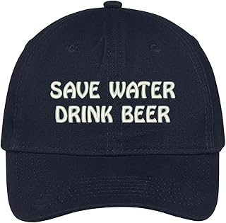 Trendy Apparel Shop Save Water Drink Beer Embroidered 100% Cotton Adjustable Cap Dad Hat - Navy