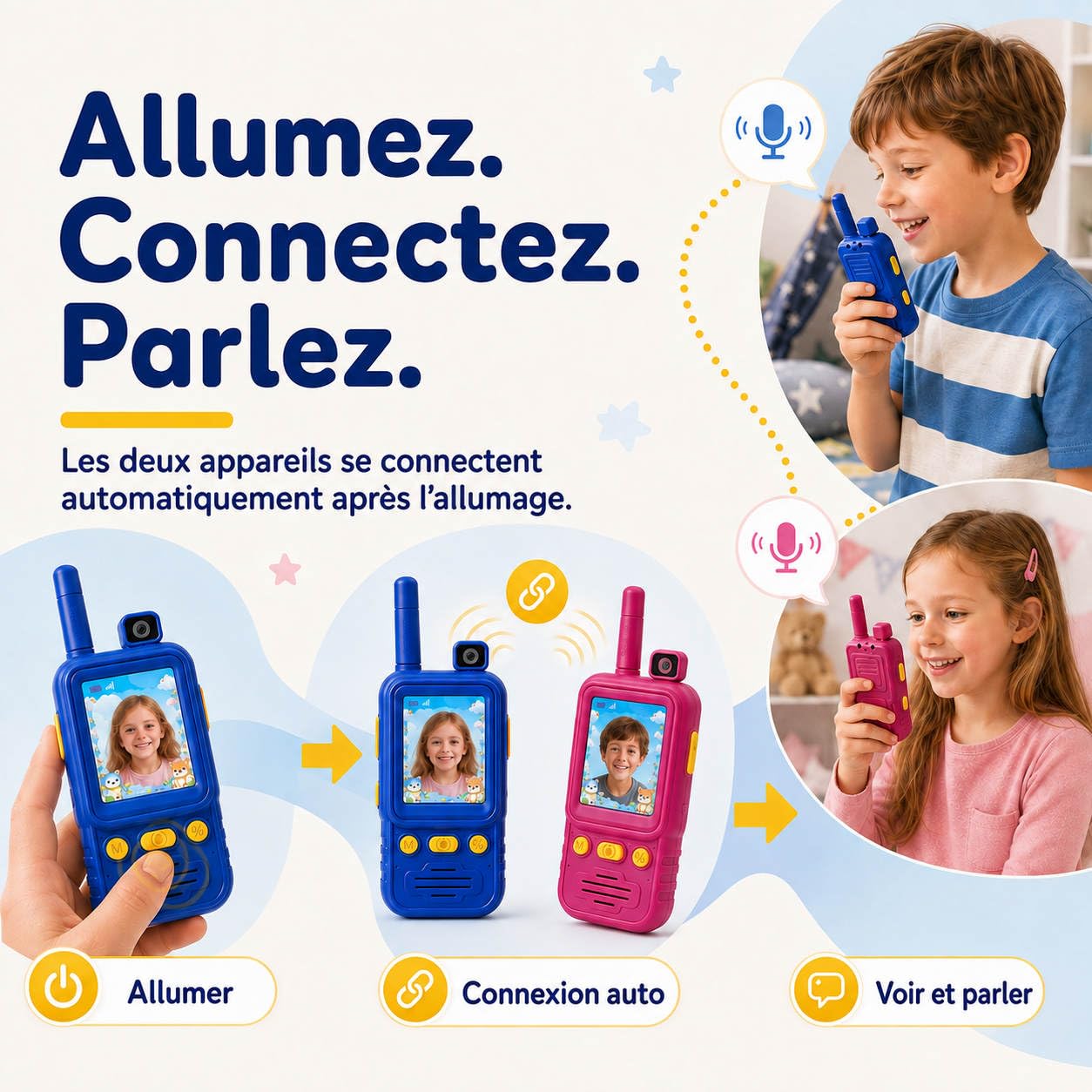 Talkies-Walkies pour Enfants, Appel vidéo, caméra rotative 180°