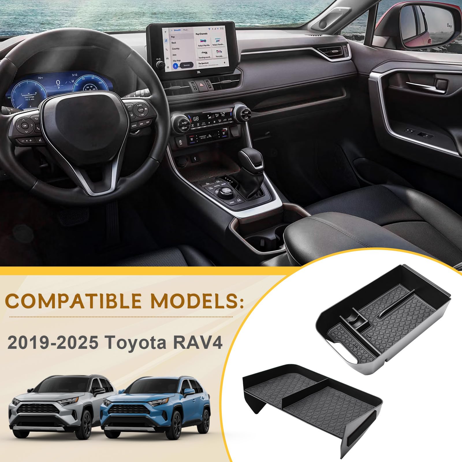 Taca organizera konsoli środkowej kompatybilna z akcesoriami Toyota RAV4 2025 2024 2023 2022 2021 2020 2019 i Prime 2021-2025, 2 szt., przegroda zmiany biegów, podłokietnik, wytrzymała wkładka