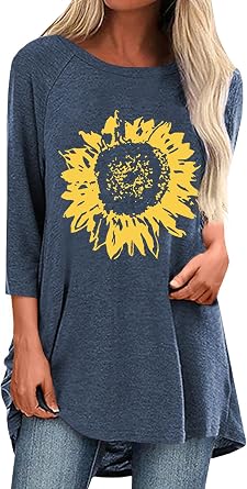 Poetsky Womens Tunic Tops for Leggings 3/4 Sleeve Long Shirt Loose Fit