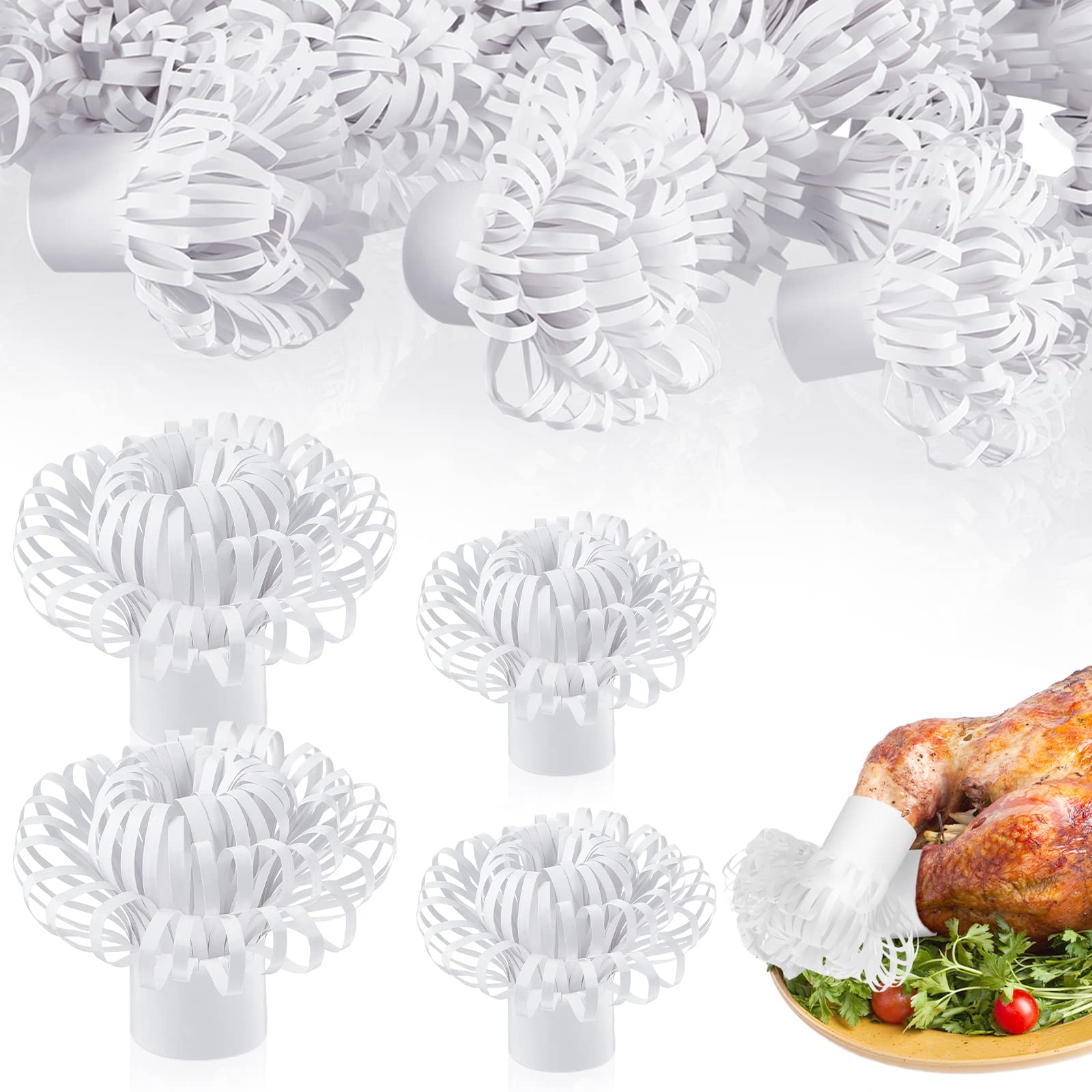 Dianelhall 30 Pcs Decorative Paper Holders for Chops Turkey Leg Paper Pork Chop Frills Turkey Lamb Pork Chop Frills Chicken Leg Holders for Rib Roast Culinary Food Presentation, 2 Sizes