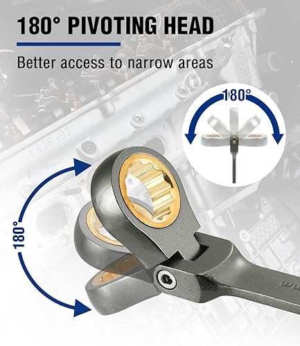 Miniatura 7 de WORKPRO Llave combinada de trinquete de cabeza flexible de 0.315 in, construcción Cr-V, niquelado, 72 dientes, diseño de 12 puntos, métrica