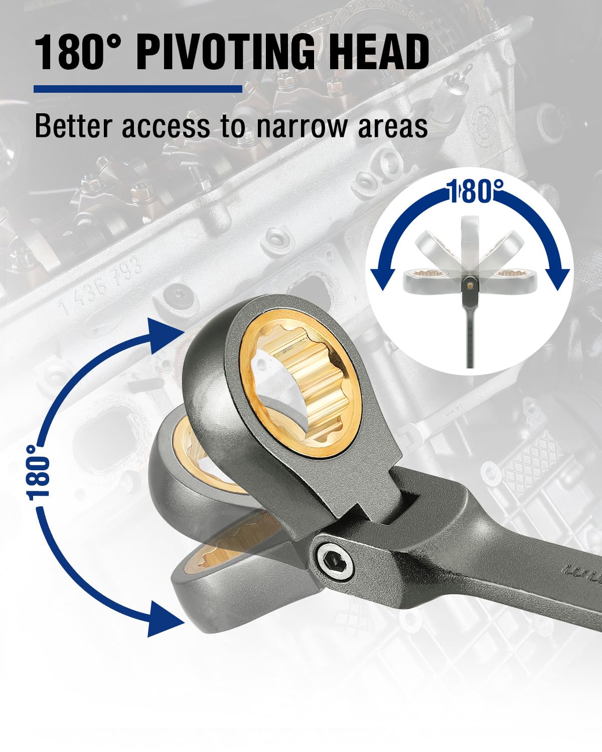 WORKPRO 11 mm Flex-Head Ratcheting Combination Wrench, Cr-V