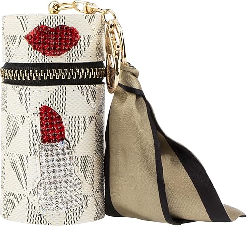 Miniatura 1 de Adorila Estuche de lápiz labial, mini bolsa de cuero para brillo de labios con llavero, organizador portátil de lápiz labial para monedero y esmalte