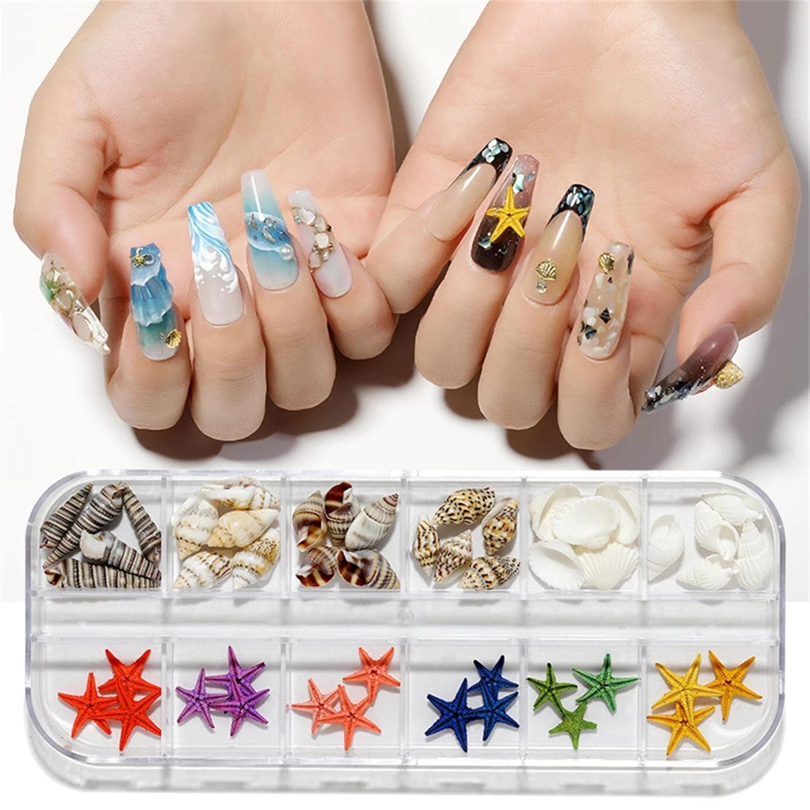 50er-Set Ozean-Nagelcharms Aus Harz – Mit Seestern, Muscheln Und Glitzer