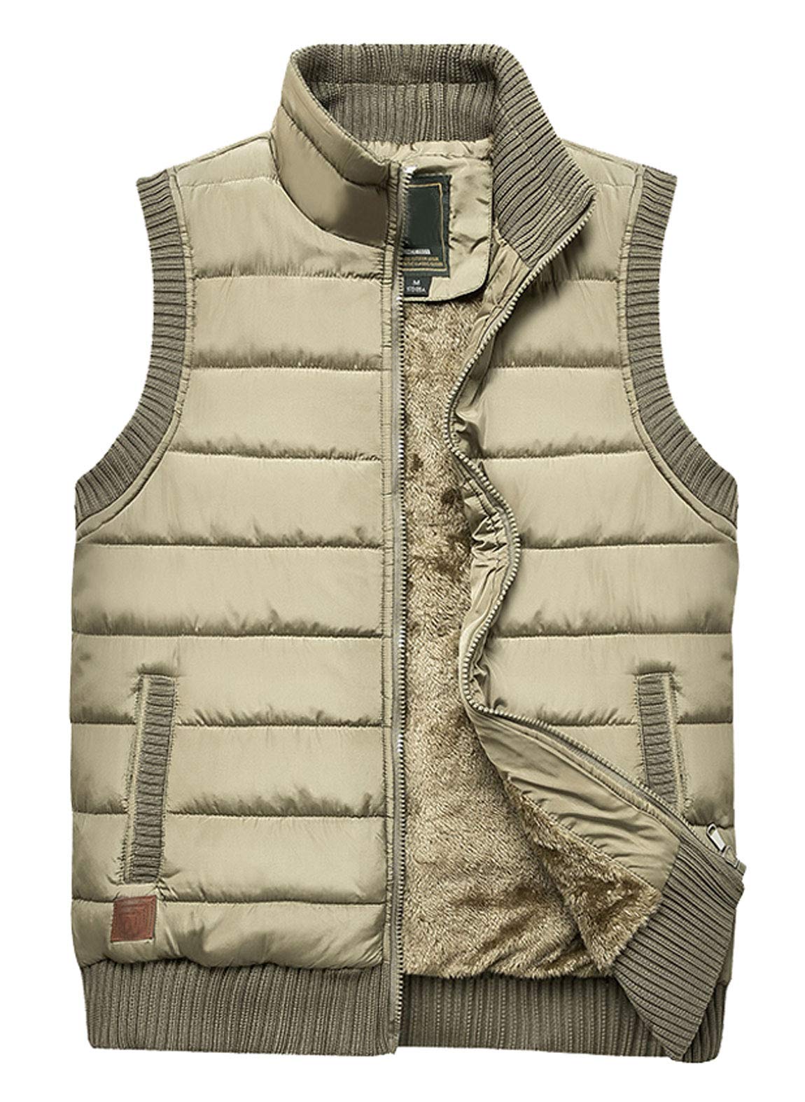 HOW'ON Men's Warm Outdoor Sleeveless Stand Collar Fleece Lined Vest Outwear