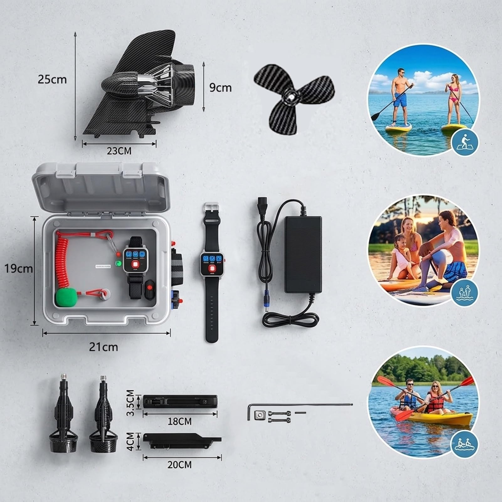 Motor Eléctrico para Paddle Board 24V 288Wh Kit Propulsión Subacuática para Kayak y Sup con Sistema Mando Inalámbrico Velocidad para Uso Marino Industrial