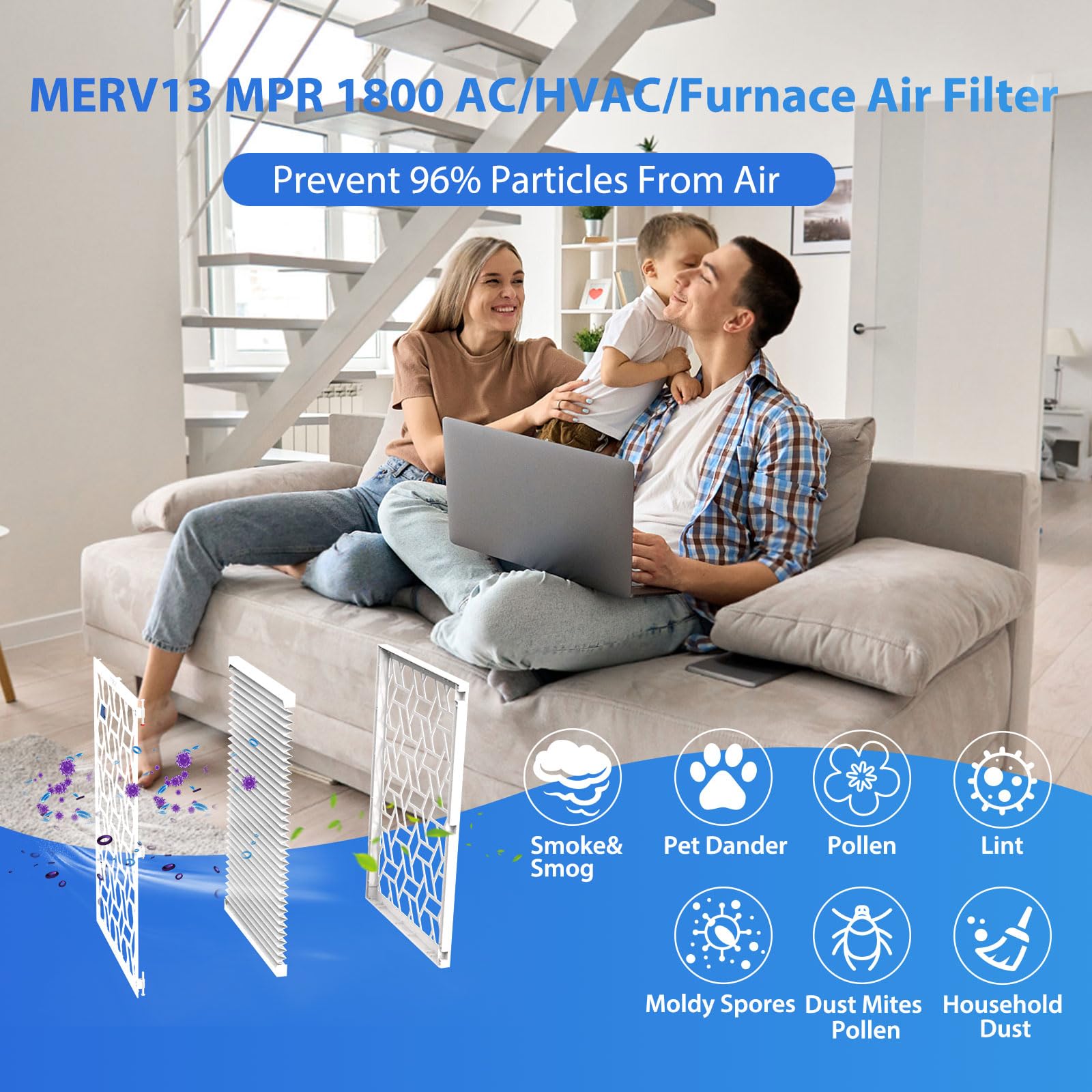 UBeesize Filtro de aire reutilizable de 12 x 12 x 1 (paquete de 5), filtro de aire acondicionado y calefacción, MERV 11, MPR 1800, fácil de cerrar/abrir, 1 marco ABS reutilizable + 5 filtros