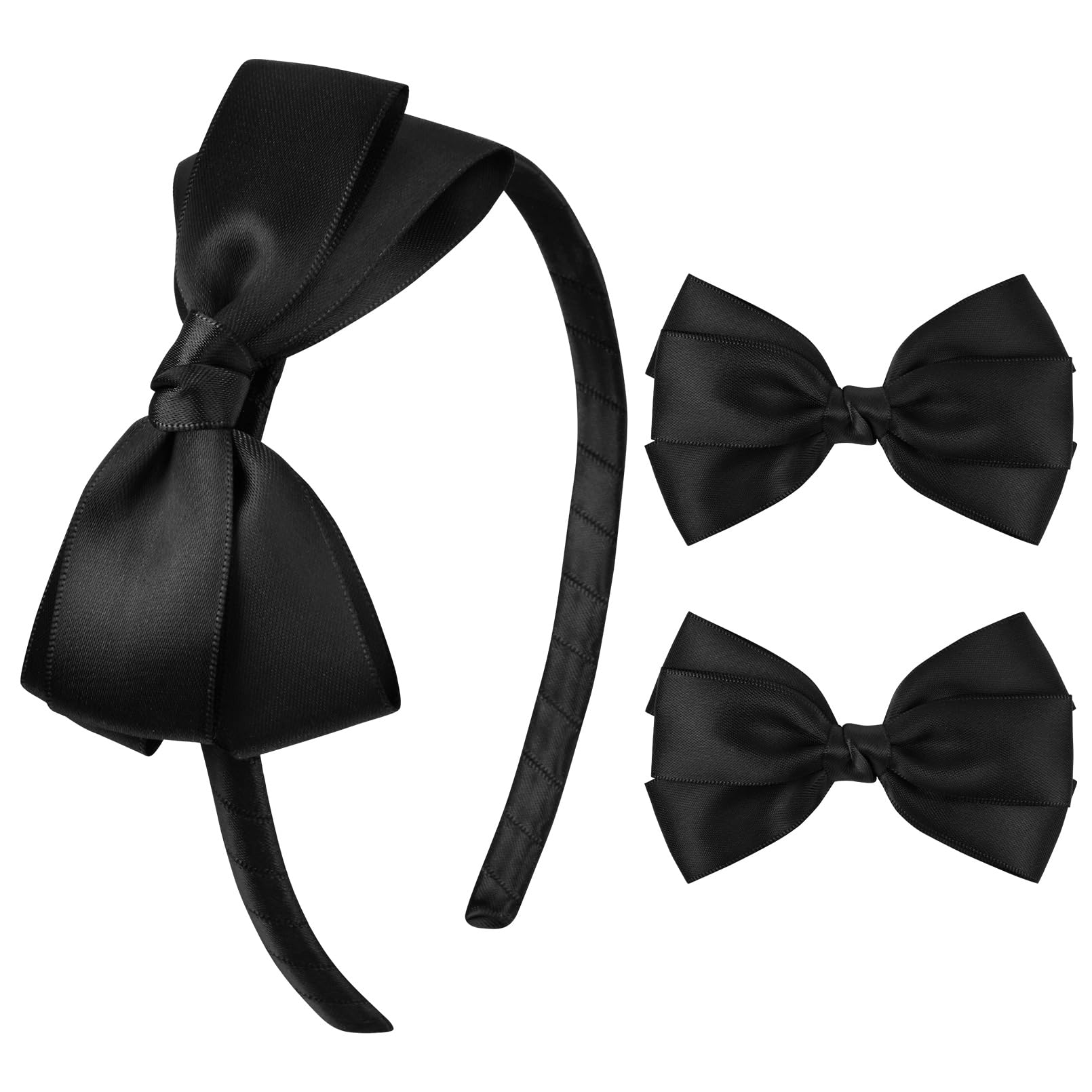 Amazon.com : DEEKA Satin Black Bow Headband & 2 Pcs 4 Inch  display picture 2