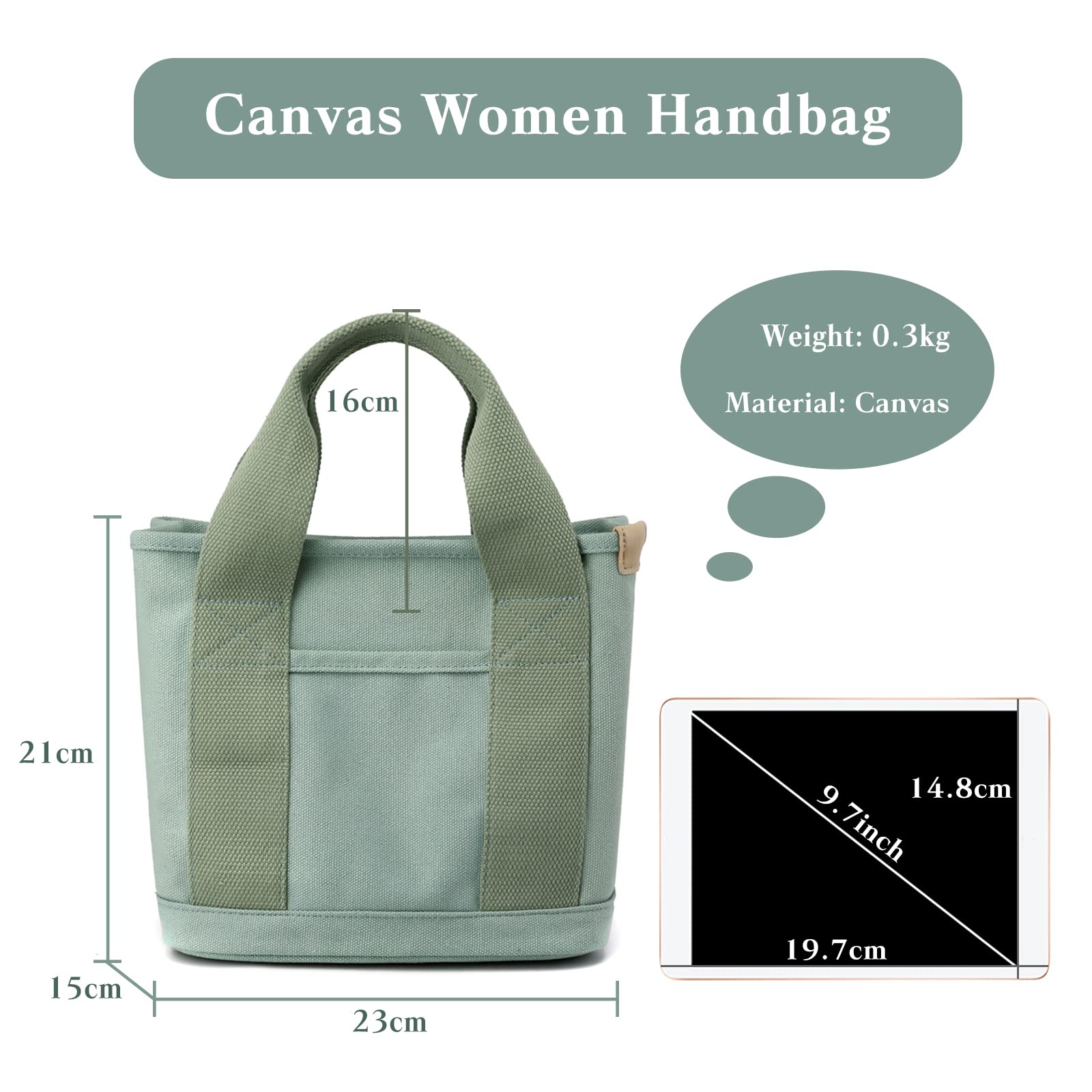 CORIOS Sac à Main pour Femme Sac Fourre en Toile Fourre-Tout Multifonctionnel Sacs de Plage Occasionnel Sacs Cabas pour Voyage Travail Ecole Courses Camping Vert
