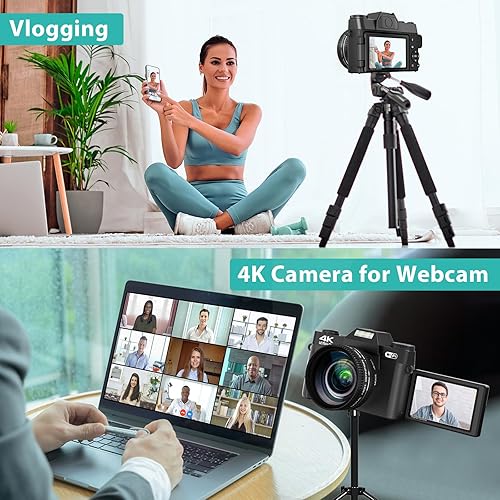 Miniatura 8 de Cámara digital 4K para fotografía y videoblogs, cámara de 56 megapíxeles para YouTube con WiFi, pantalla giratoria de 3" 180°, zoom digital 16X