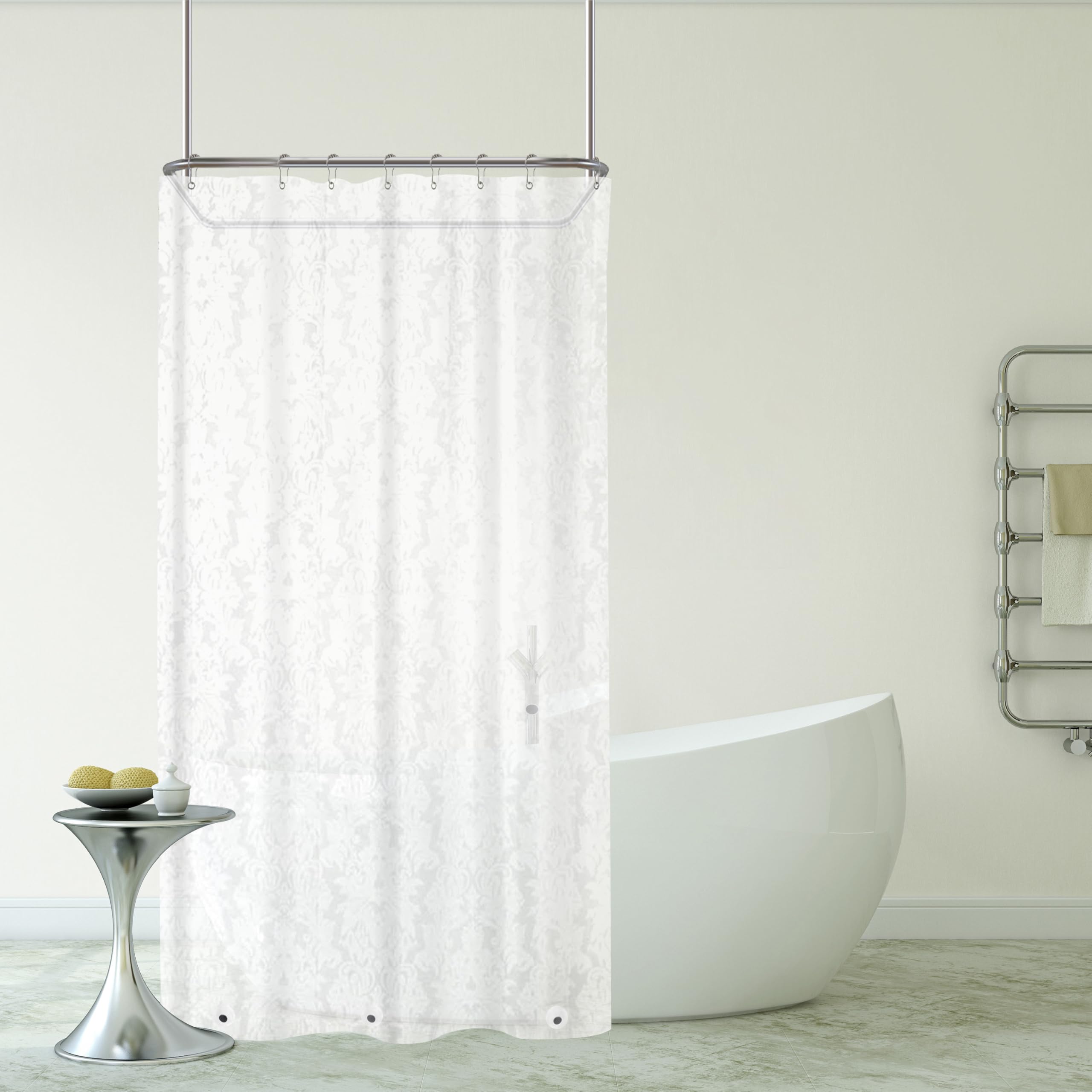 RV Shower Curtain 47 x 64 inch Plastic Shower Liner Washable Inside Damask Floral Shower Liner for Campers Trailer Camping Bathroom