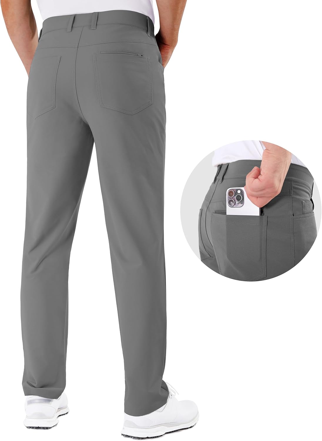 Mens Golf Pants Stretch 5 Pocket Classic Fit 30"/32"/34" Quick Dry Water-Resistant Dress Casual Work Trousers - Image 3