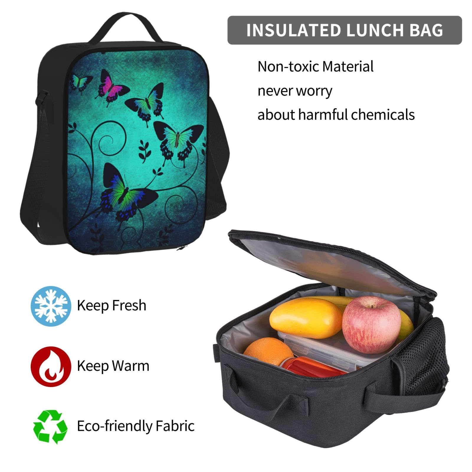 Artystyczny plecak z motylem dziecko chłopcy dziewczęta pudełko na lunch szkoła torba zestaw uczniów szkół student prezent, Czarny, One Size, Bagaż