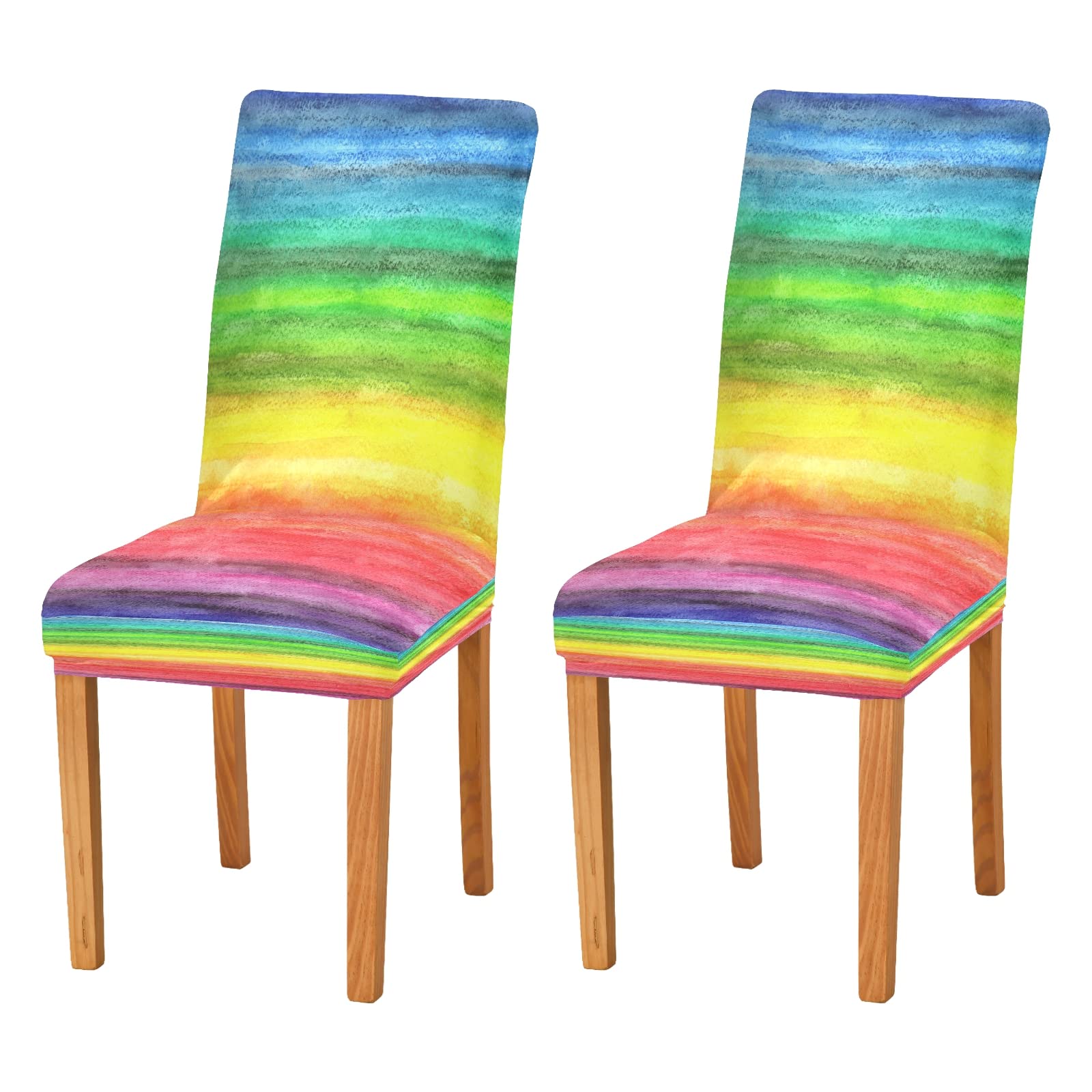 ALAZA Abstract Rainbow Watercolor Chair Covers Slipcovers for Dining Room Hotel Office Party Soft Stretch Spandex Seat Slipcover Set of 4