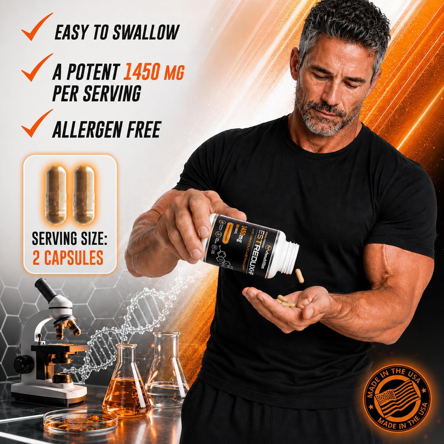 VH Nutrition ESTREDUX HP - with DIM | Estrogen Blocker for Men* | 1450mg of Maximum Strength Hormone Support, Tongkat Ali, Ashwagandha | 60 Capsules — Amazon image 3