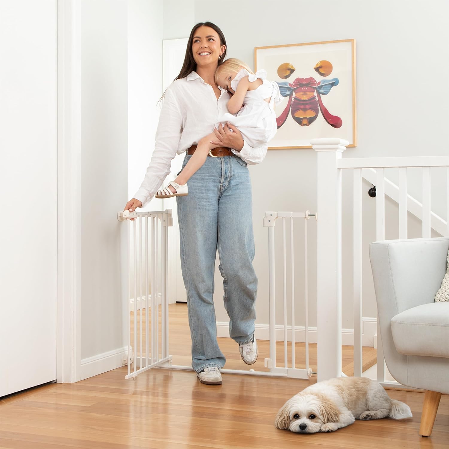 Perma Child Safety Safe Step Baby Gate for Stairs & Doorways, Rental Safe, 2-Minute Easy Install Pressure Mounted Gate, 28.8–40.1" Wide x 30" Tall,