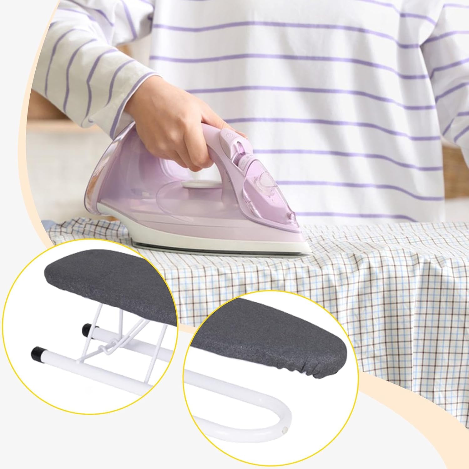 Foldable Ironing Board, Space Saving, Ideal for Home Travel, with Cuff and Collar Management, Tabletop Ironing Board, Portable, Black