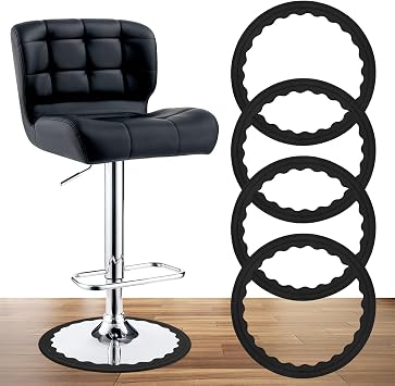 4 Pack Bar Stools Leg Protectors Ring, Stretchable Silicone Non Slip Chair Leg Protector, No Scratches No Noise Chair Footrest Bottom Pads Protect Wooden Floor, Fits 14.5"-16.5" Round Base Black
