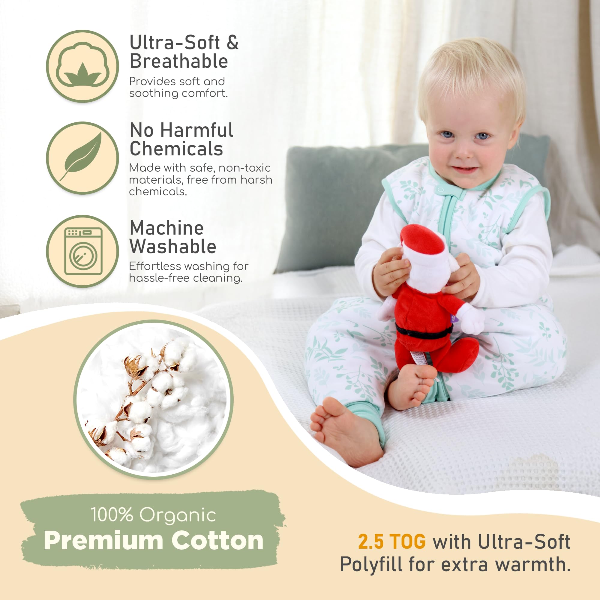 Mama Cheetah Toddler Sleep Sack with Feet, 6-18 Month, 2.5 TOG Organic Cotton Baby Sleeping Bag with Legs, Baby Wearable Blankets for Walkers w/ 2-Way Zipper, Baby Sleep Sack for Girls & Boys, Small - Image 2