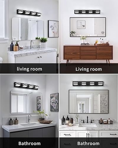 Miniatura 6 de Accesorios de iluminación de baño sobre espejo, 4 luces de tocador de baño con blanco frío de 5000 K, luces LED de pared modernas de color negro