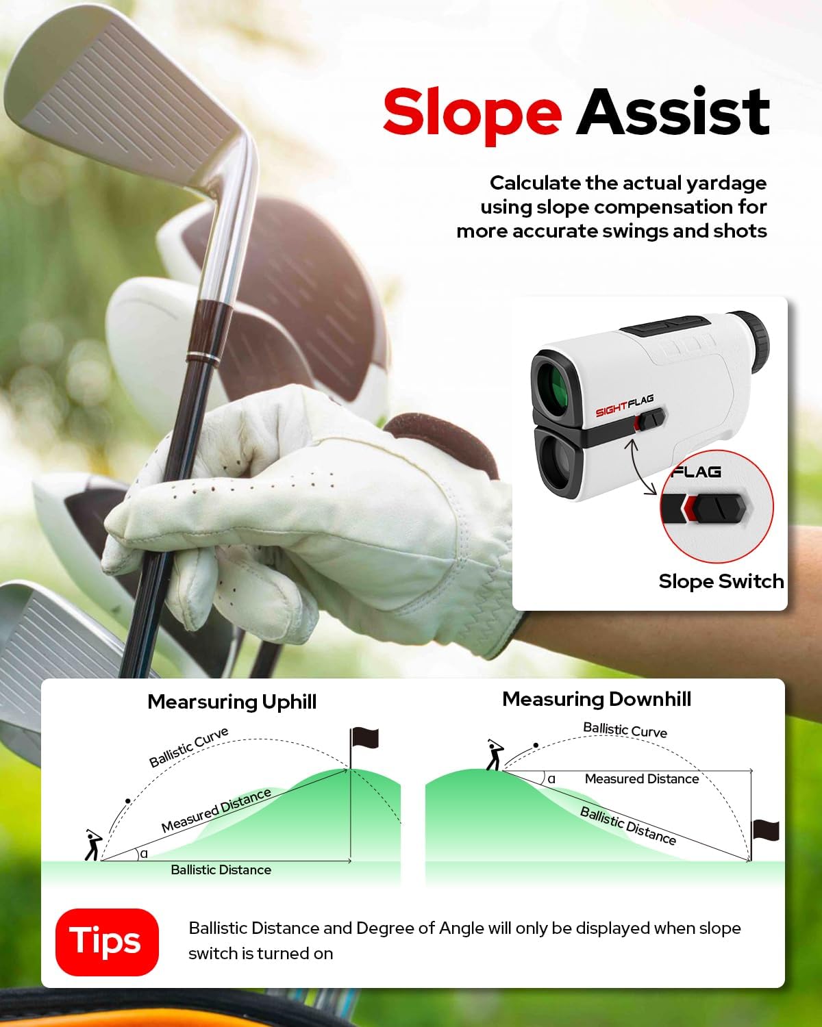 Golf Rangefinder with Slope, 1300 Yards Laser Range Finder Golf, 7.5X Magnification Flag Pole Locking Vibration Rechargeable Range Finders with Magnet Golf Accessories for Men Women Sightflag GF1 - Image 4