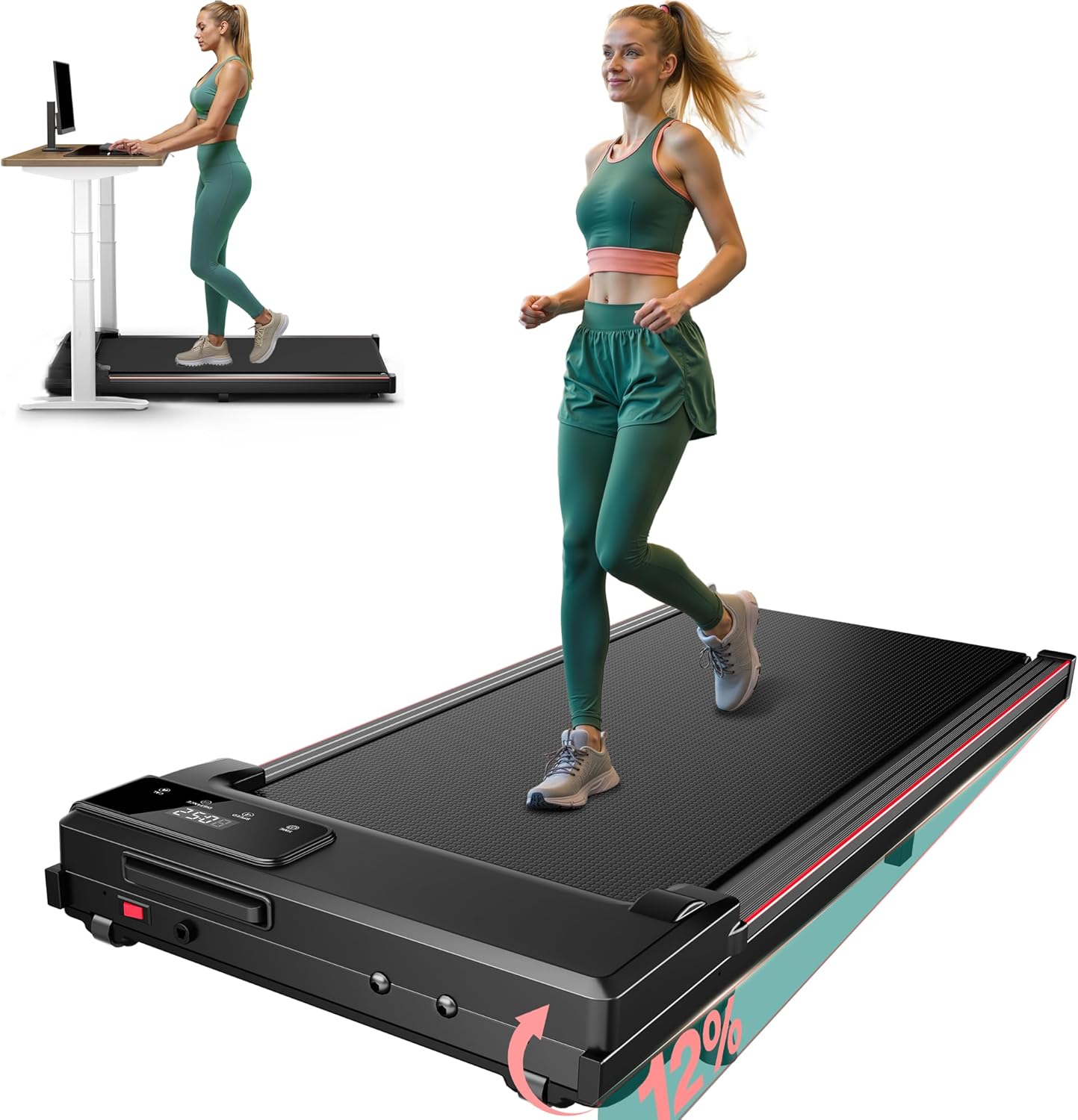 4.0/6.5/7.8MPH Walking Pad Treadmill with 12% Incline, Running Machine for Home, Under Desk Treadmill 300LBS Capacity, Portable Treadmills for Home, Office, Small Space