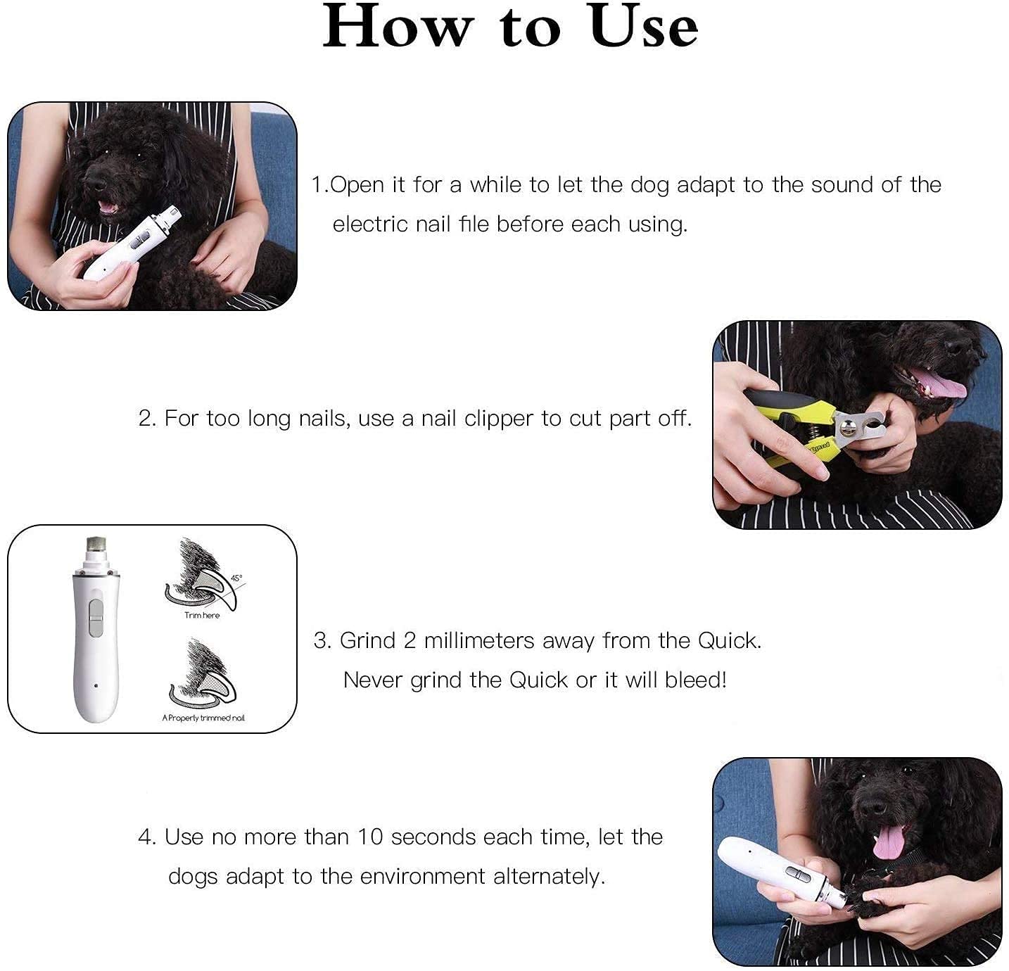 Molinillo de Clavo de Perro, 2 velocidades eléctricas para Mascotas para Perros, Patas Profesionales Paws ATENDIENDO Y Suministros de alisado para pequeñas Mascotas Medianas Grandes