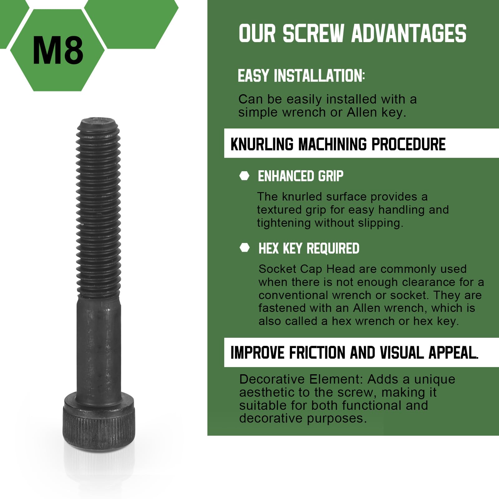uxcell Hex Socket Bolts (M8-1.25x50), Grade 12.9 Carbon Steel Hex Socket Drive Screws, Black, 30 Pcs, M8-1.25x50mm - Image 3