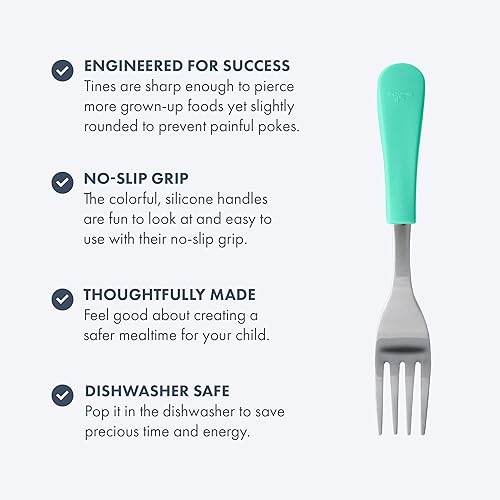 Miniatura 4 de Avanchy Juego de tenedores para bebés, utensilios de acero inoxidable y silicona, cubiertos de destete LED para bebés, cubiertos de cubiertos para
